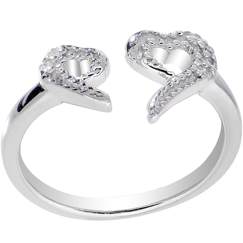 925 Sterling Silver Clear CZ Dual Snake Heart Toe Ring