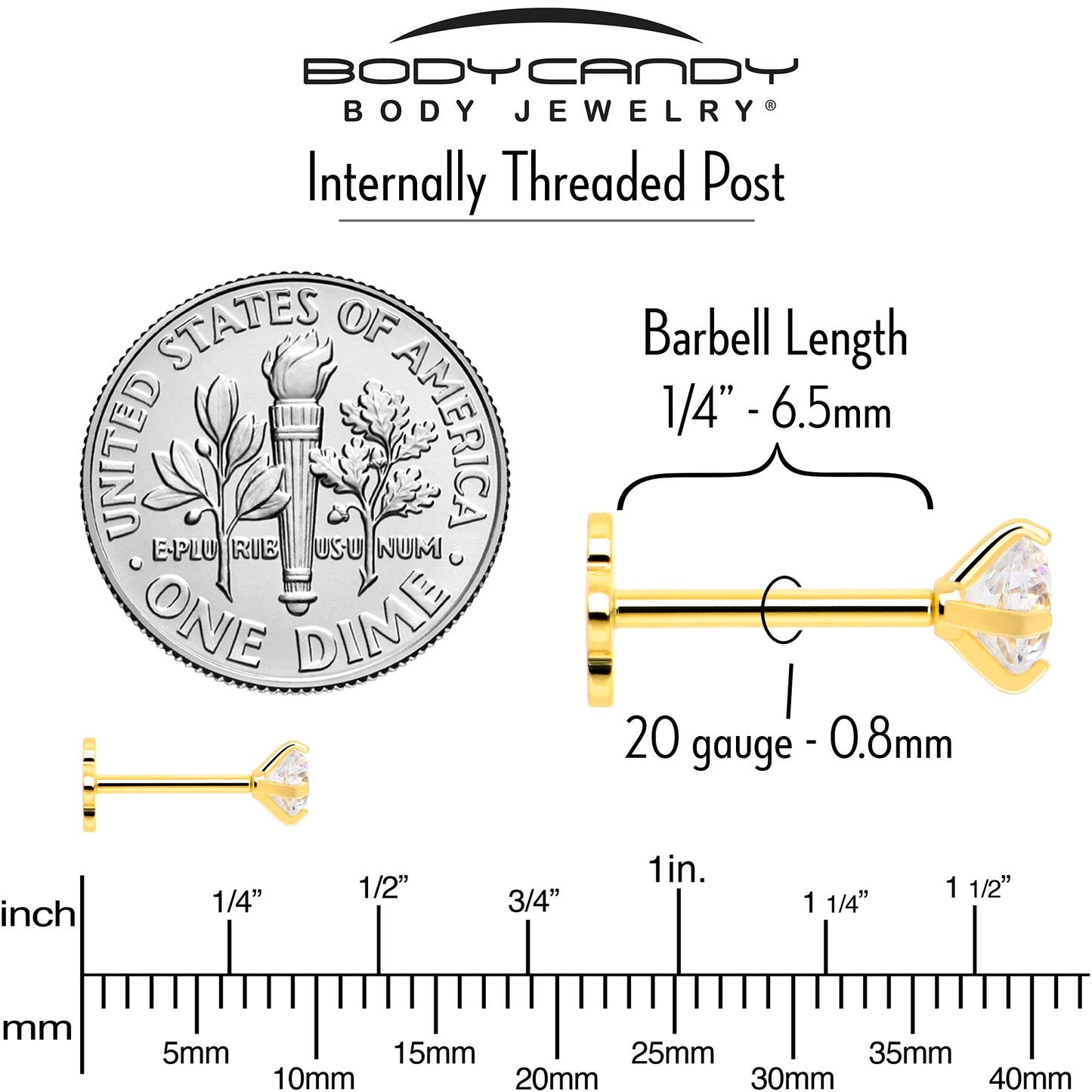 14k Yellow Gold Flat Back Earring 20G 3mm CZ Floral Reversible