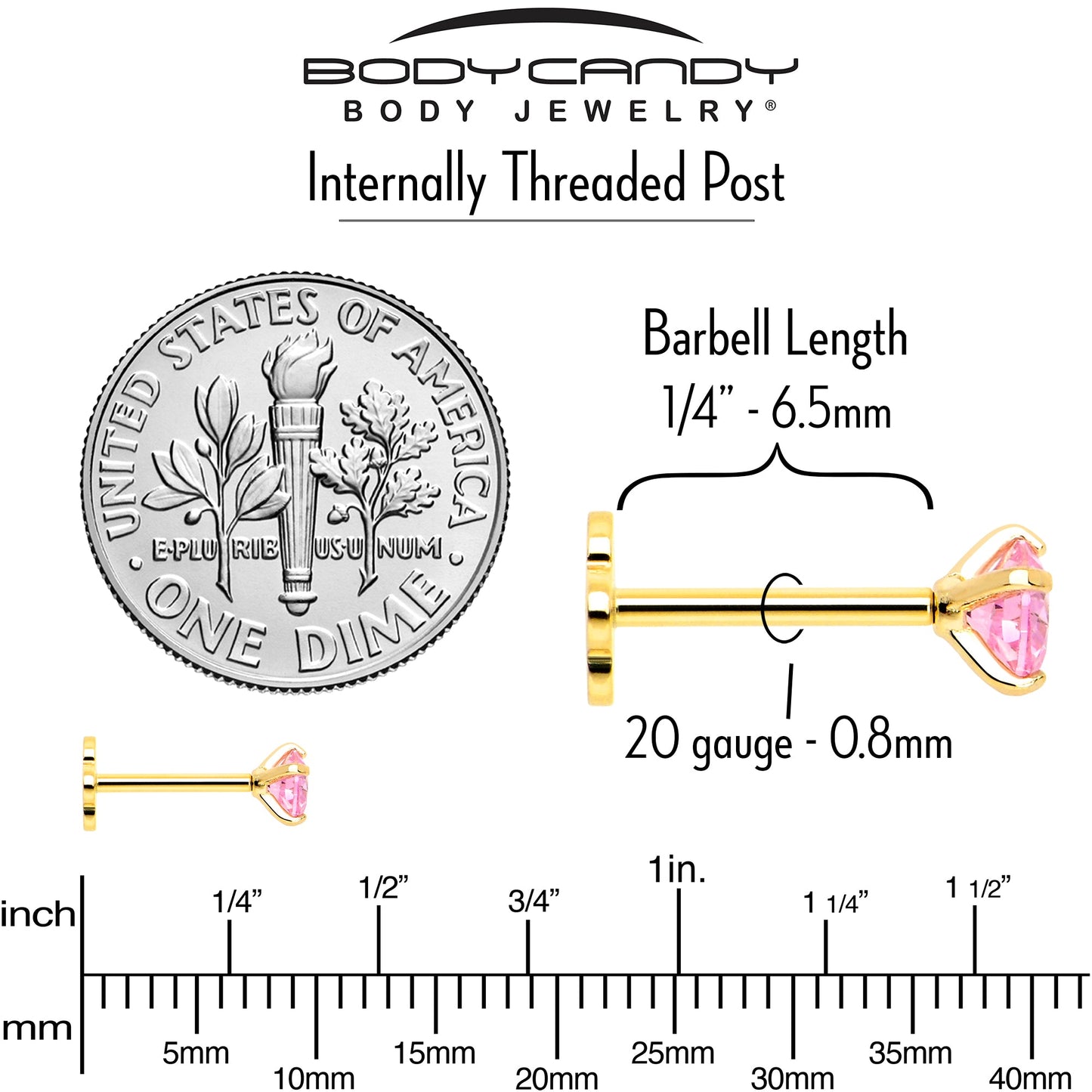 14k Yellow Gold Flat Back Earring 20G 4mm Pink CZ Floral Reversible