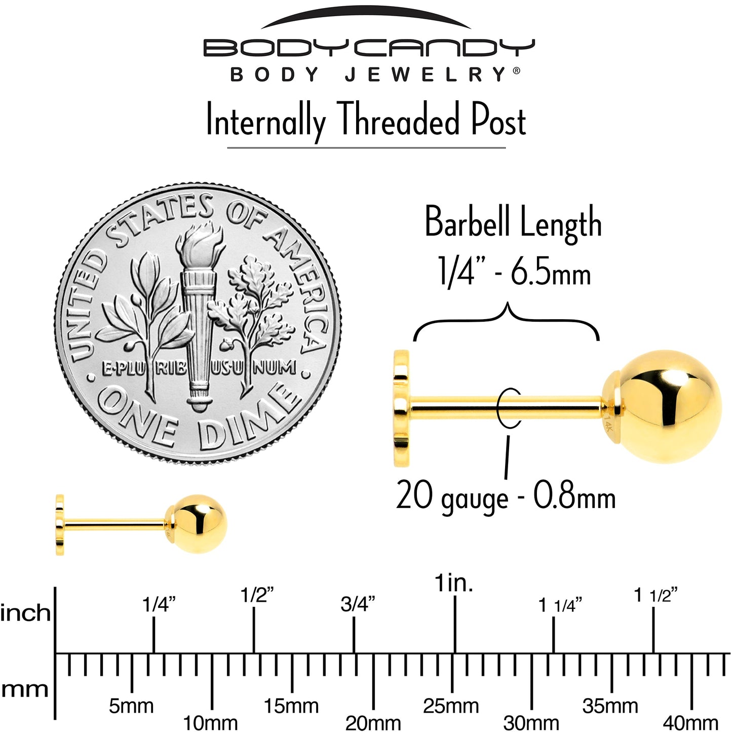 14k Yellow Gold Flat Back Earring 20G 4mm Ball Floral Reversible