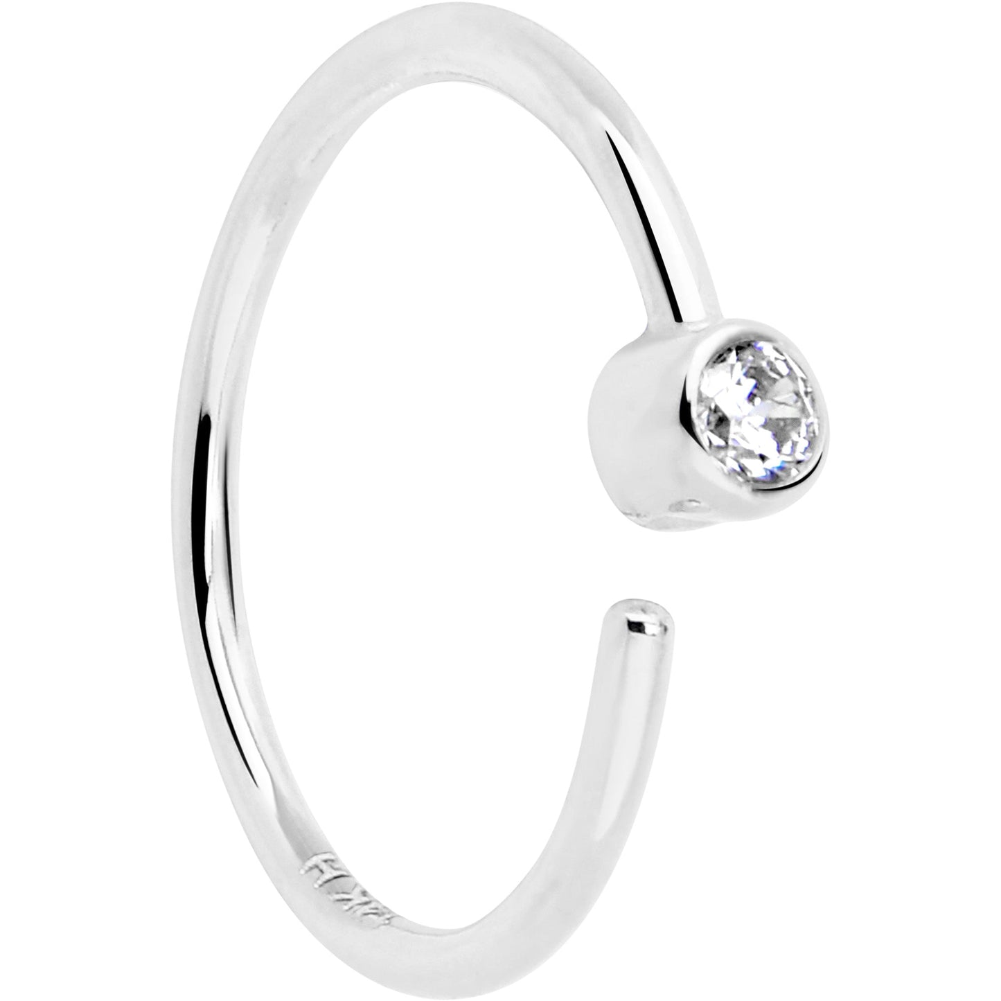 14k Solid White Gold Bendable Nose Hoop 22G 5/16 with Bezel CZ