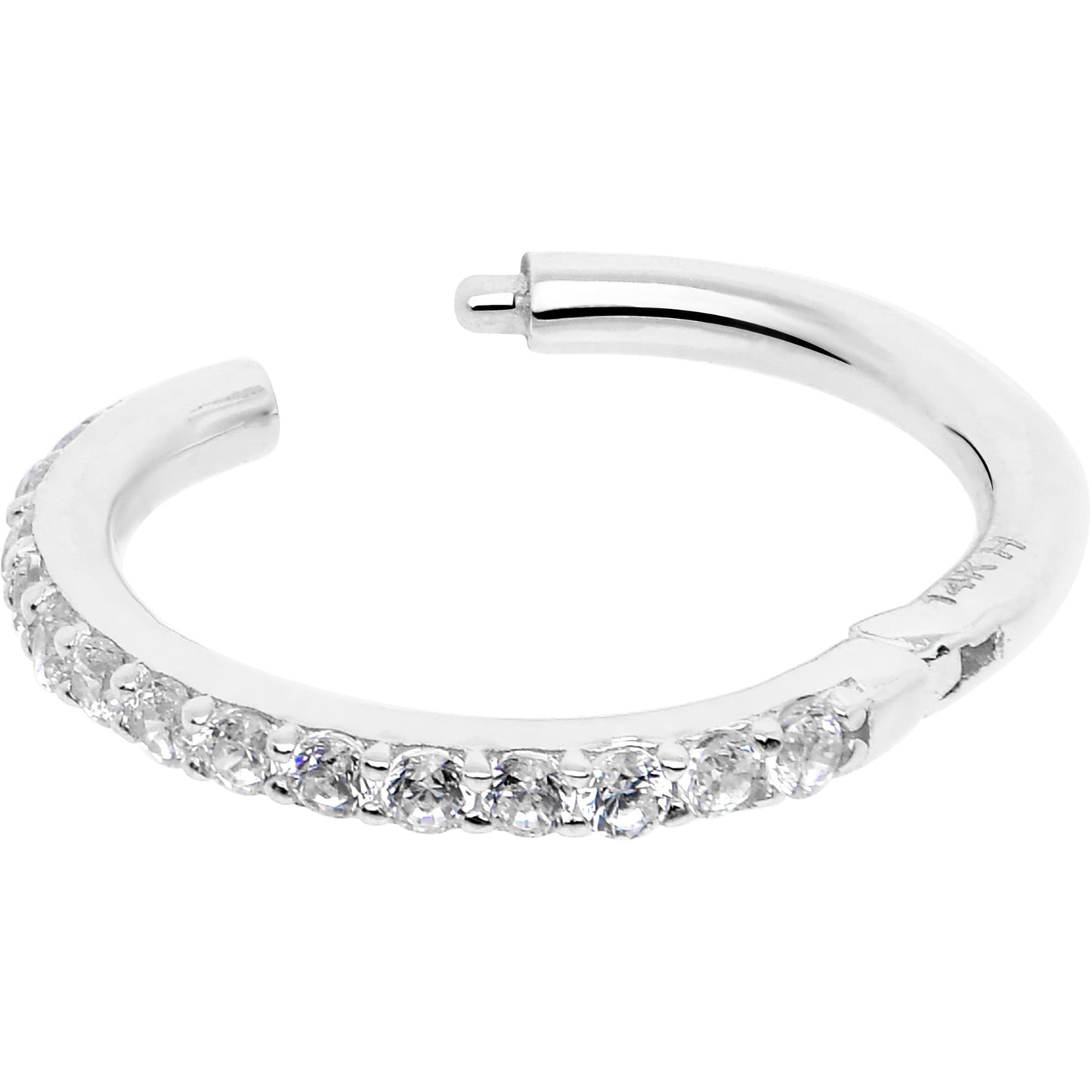 14k Solid White Gold Hinged Segment Ring Forward Facing CZ 18G 5/16