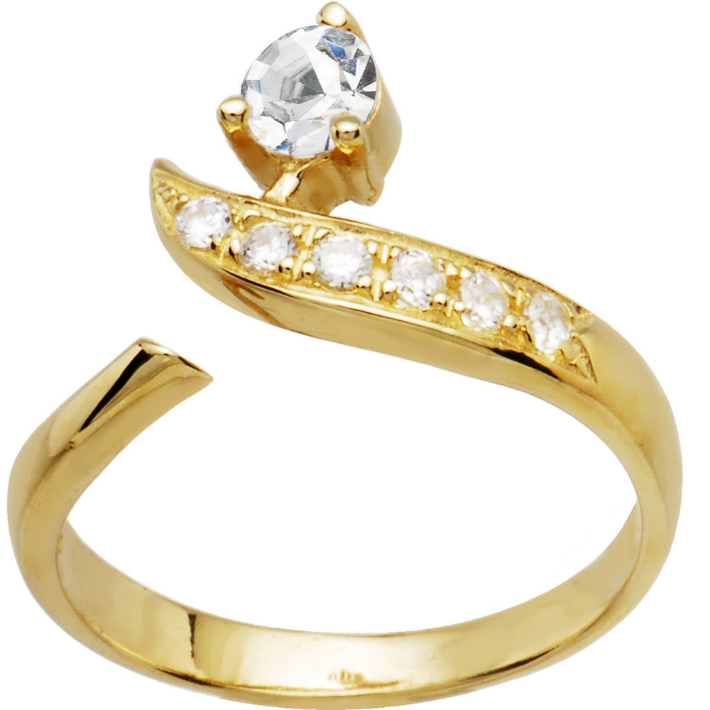 Solid 14k Yellow Gold Five Gem with Solitaire Cubic Zirconia Toe Ring