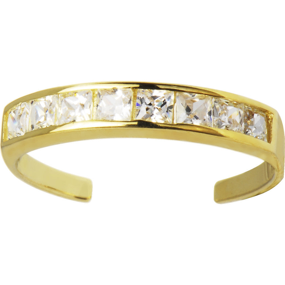 Solid 14K Yellow Gold Cubic Zirconia Toe Ring