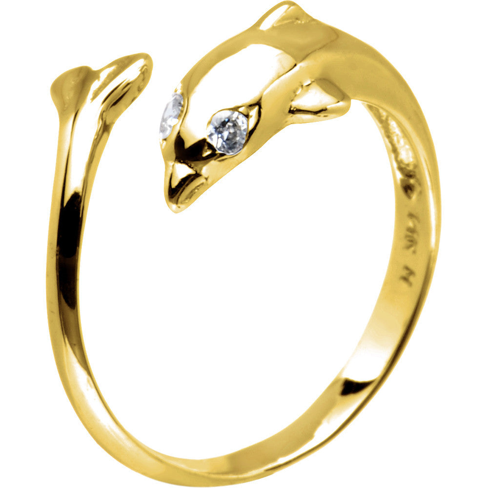Solid 14k Yellow Gold Dolphin Toe Ring