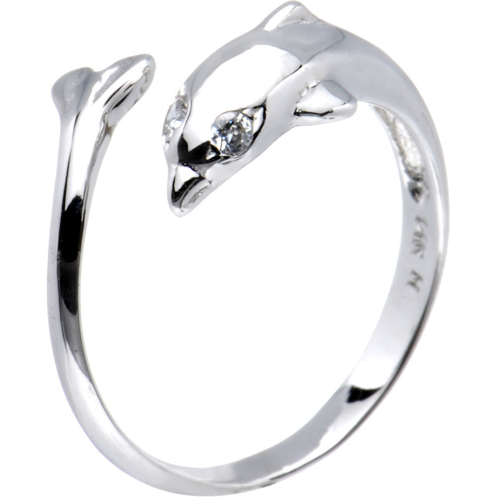 Solid 14k White Gold Dolphin Toe Ring