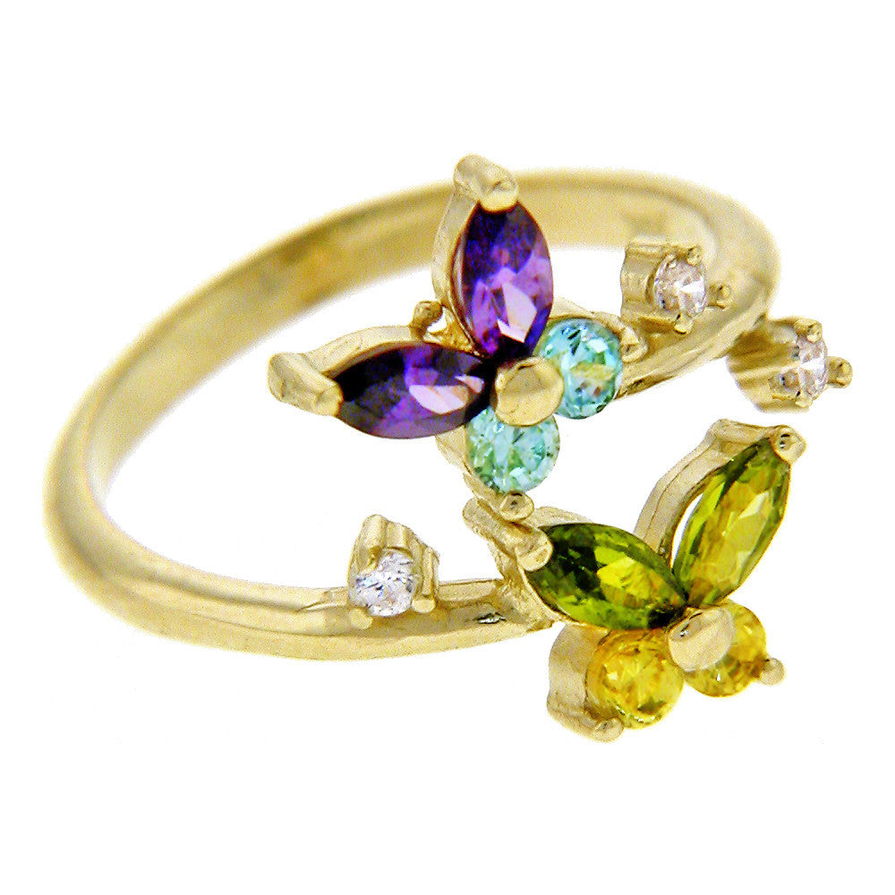 Solid 14k Yellow Gold Cubic Zirconia Butterfly Toe Ring