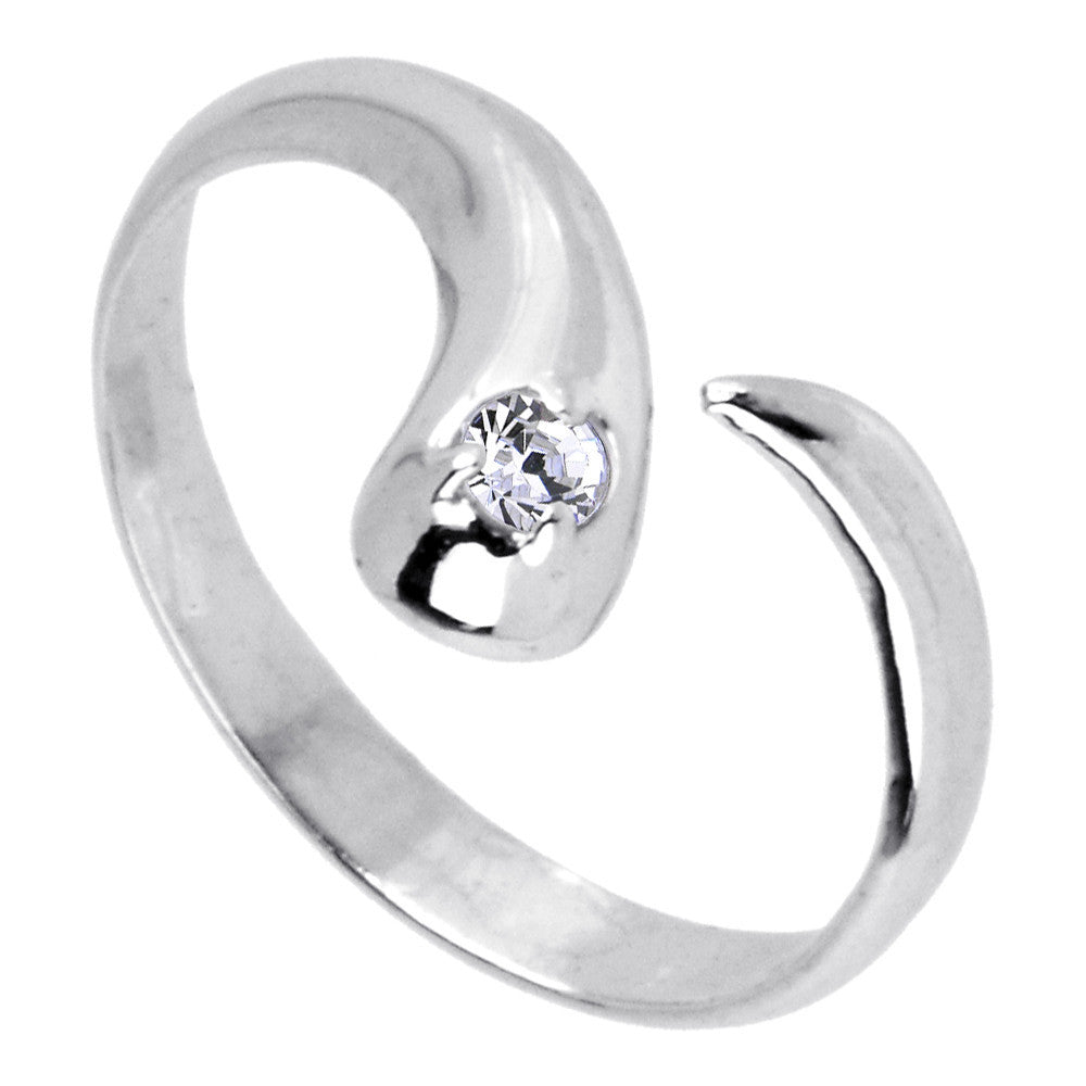 Solid 14k White Gold Cubic Zirconia Solitaire Flare Toe Ring