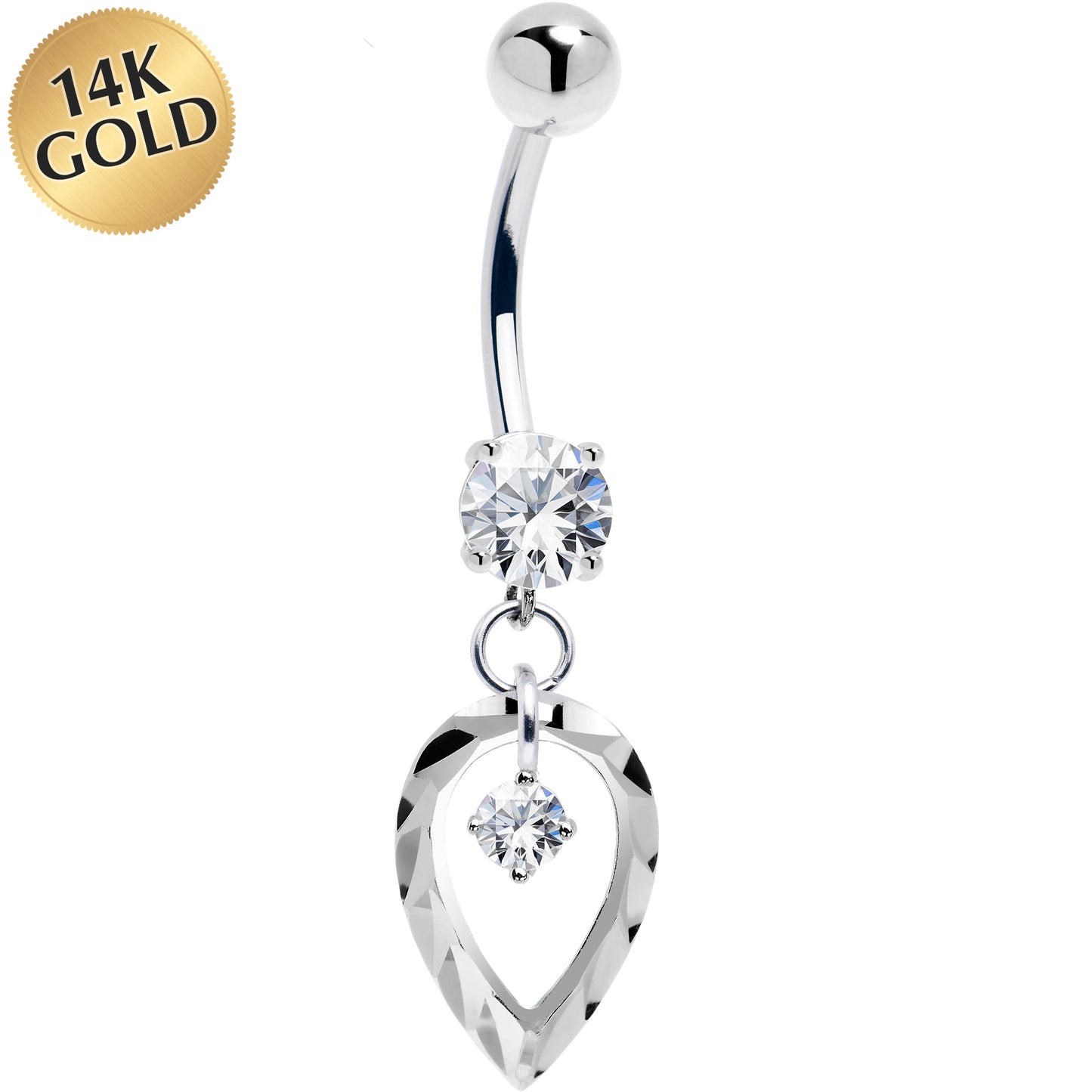 16G Solid 14k White Gold Exclusive Dangle Belly Ring
