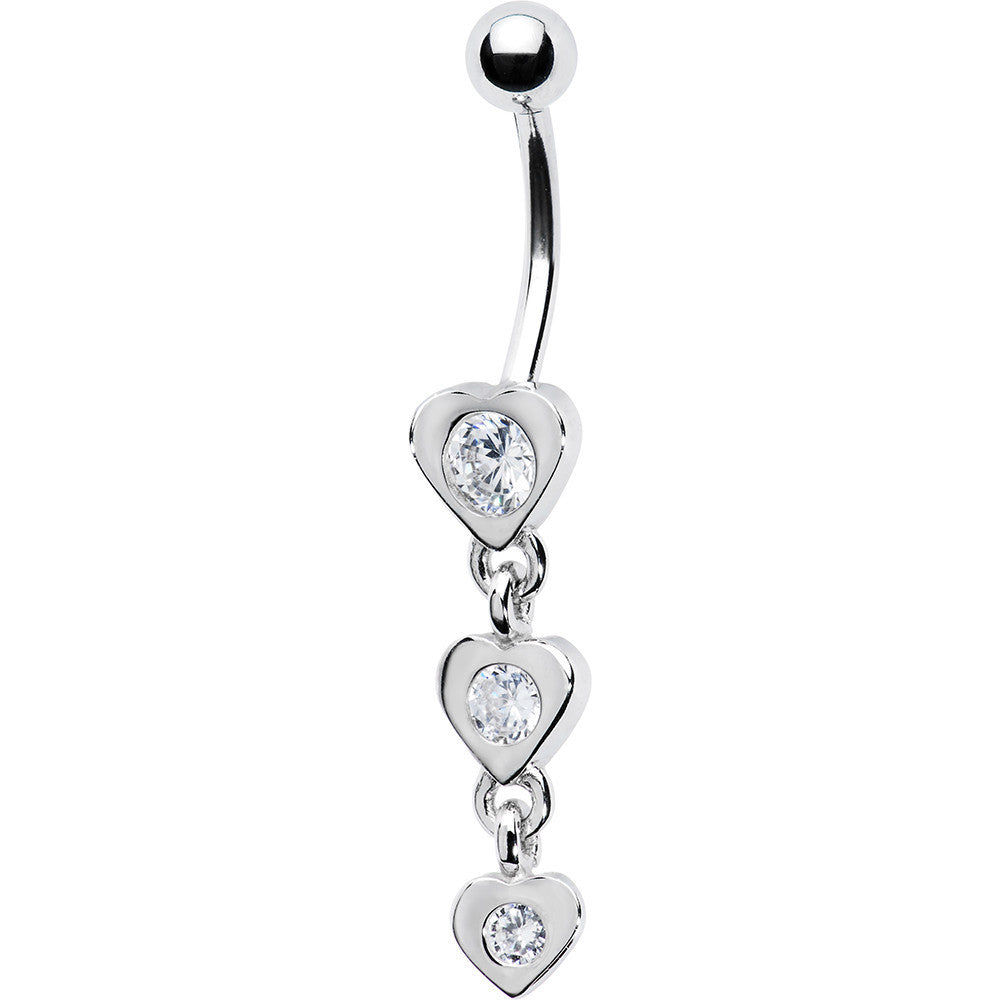 16G Solid 14k White Gold Zirconia Heart Drop Belly Ring