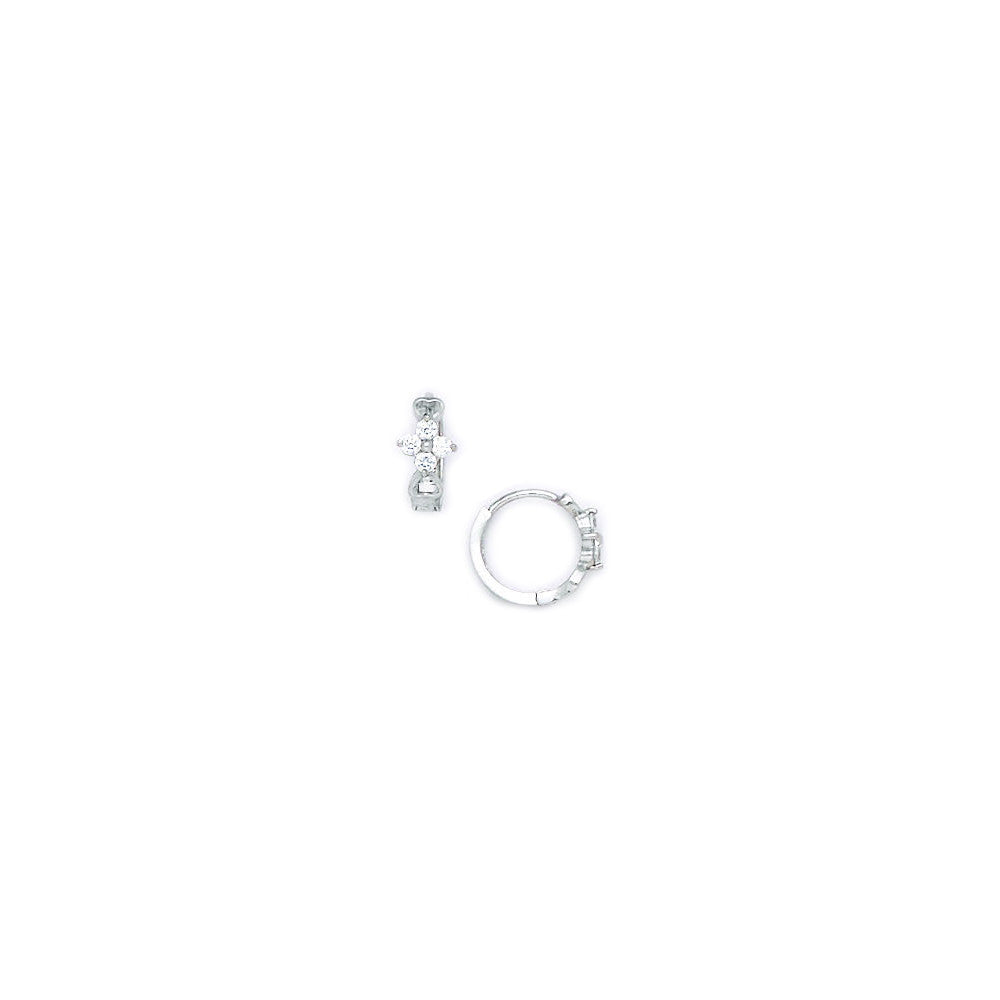 14k White Gold CZ Flower Huggy Earrings