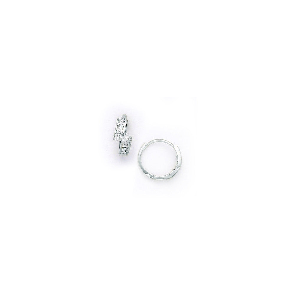 14k White Gold CZ Square Huggy Earrings