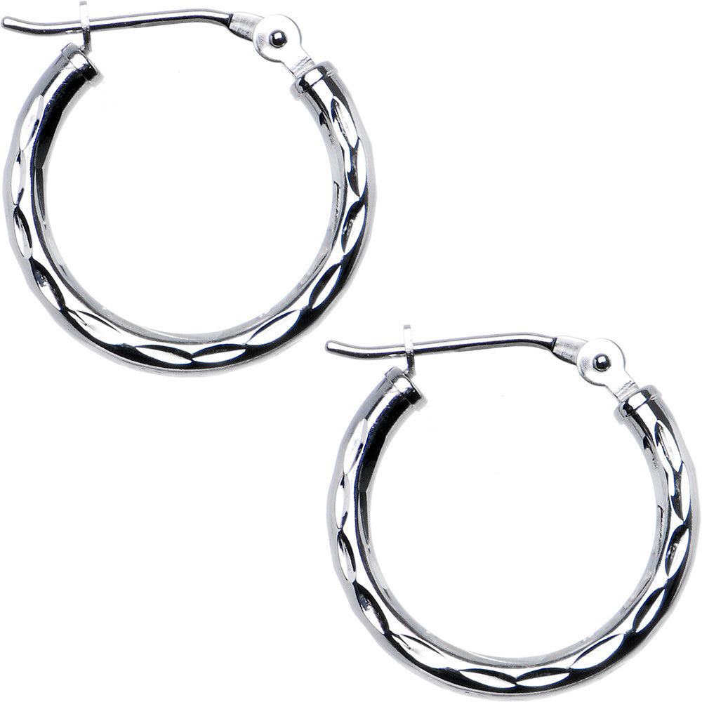Solid 14K White Gold 9/16 Inch Twist Pattern Hoop Earrings