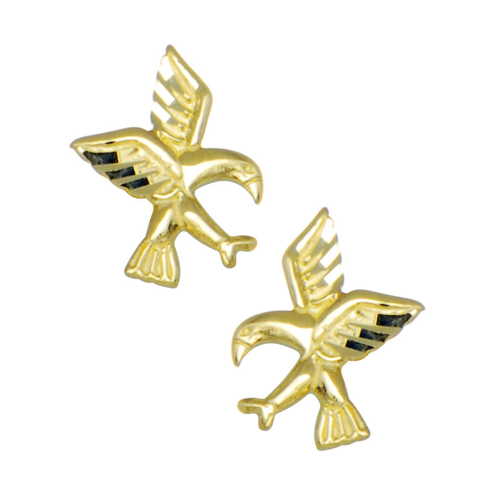 14k Yellow Gold Flying Birds Stud Earrings