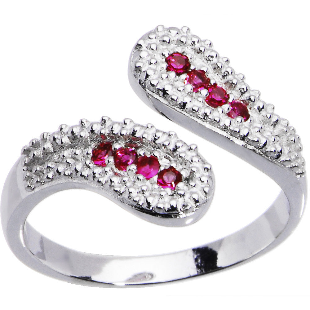 Sterling Silver 925 Red Cubic Zirconia Wrap Toe Ring