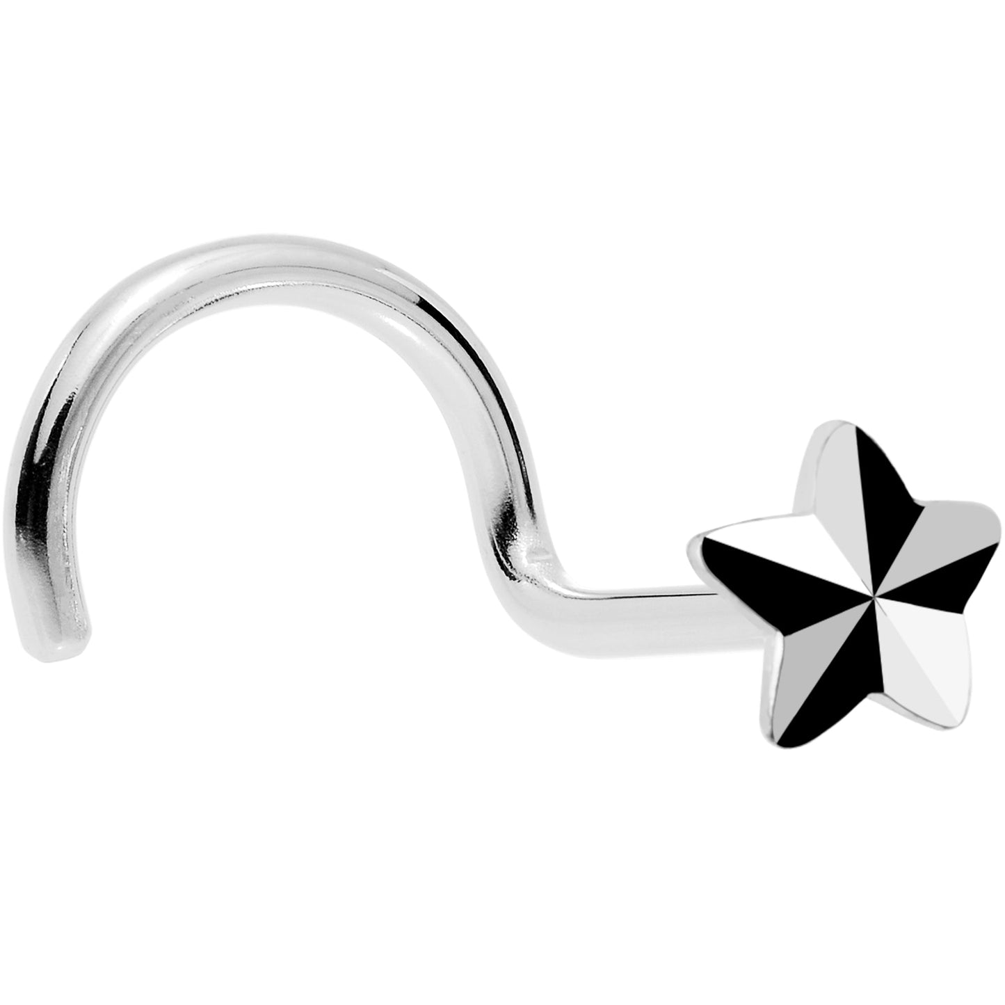 Solid 14K White Gold Raised Star Nose Screw Ring