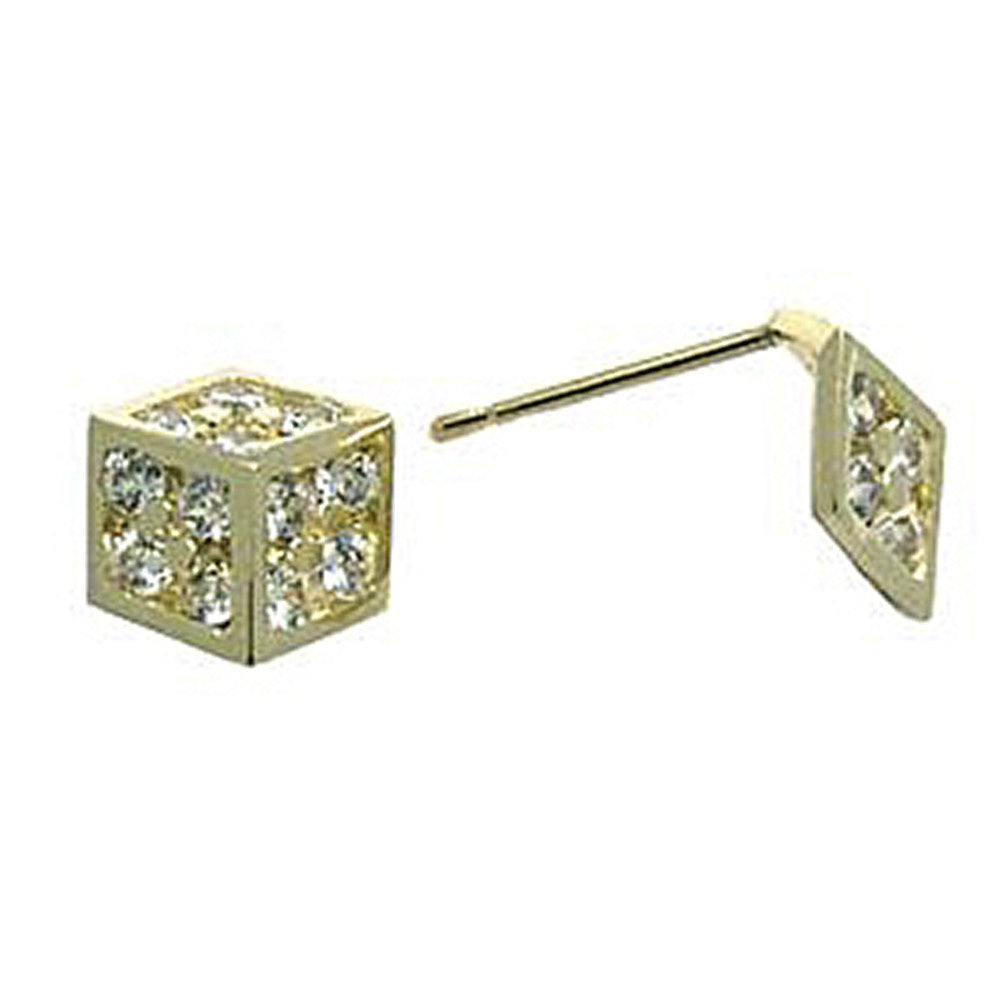 14k Yellow Gold CZ 7mm Dice Stud Earrings