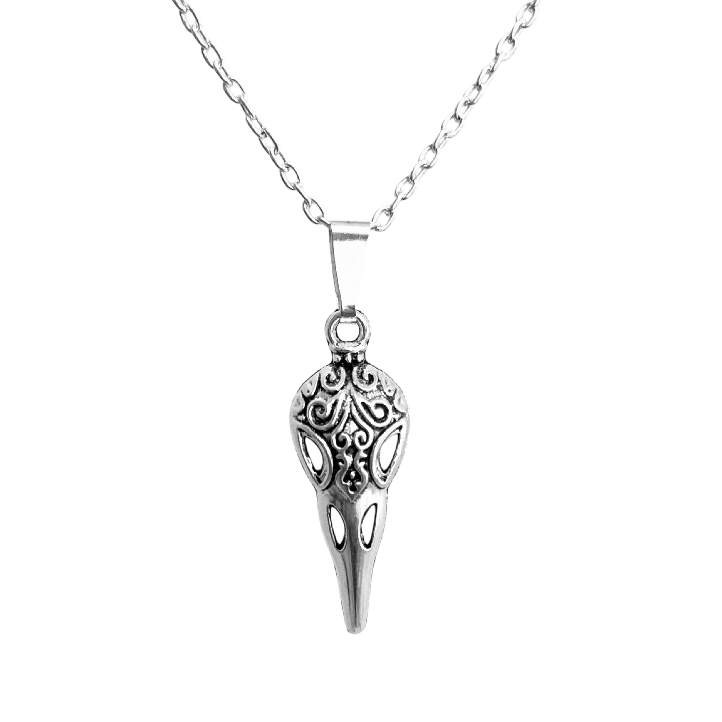 Crow skull necklace silver