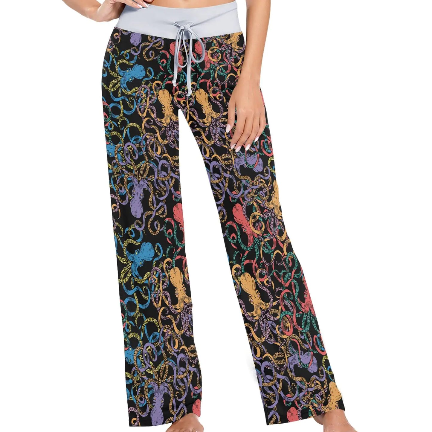 ZzWwR Ocean Colors Octopus Womens Comfy Drawstring Lounge Pajama Pants Wide Leg Sleepwear Bottom