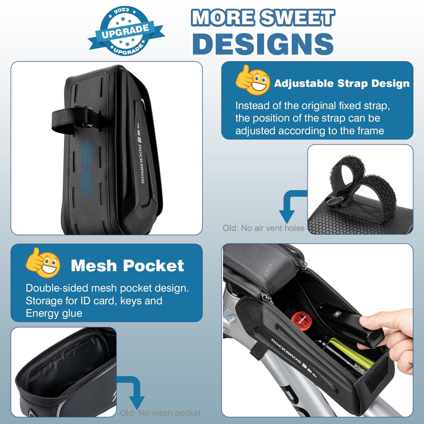 ROCKBROS Bike Bag Under 6.8” Bicycle Accessories Pouch, EVA Waterproof