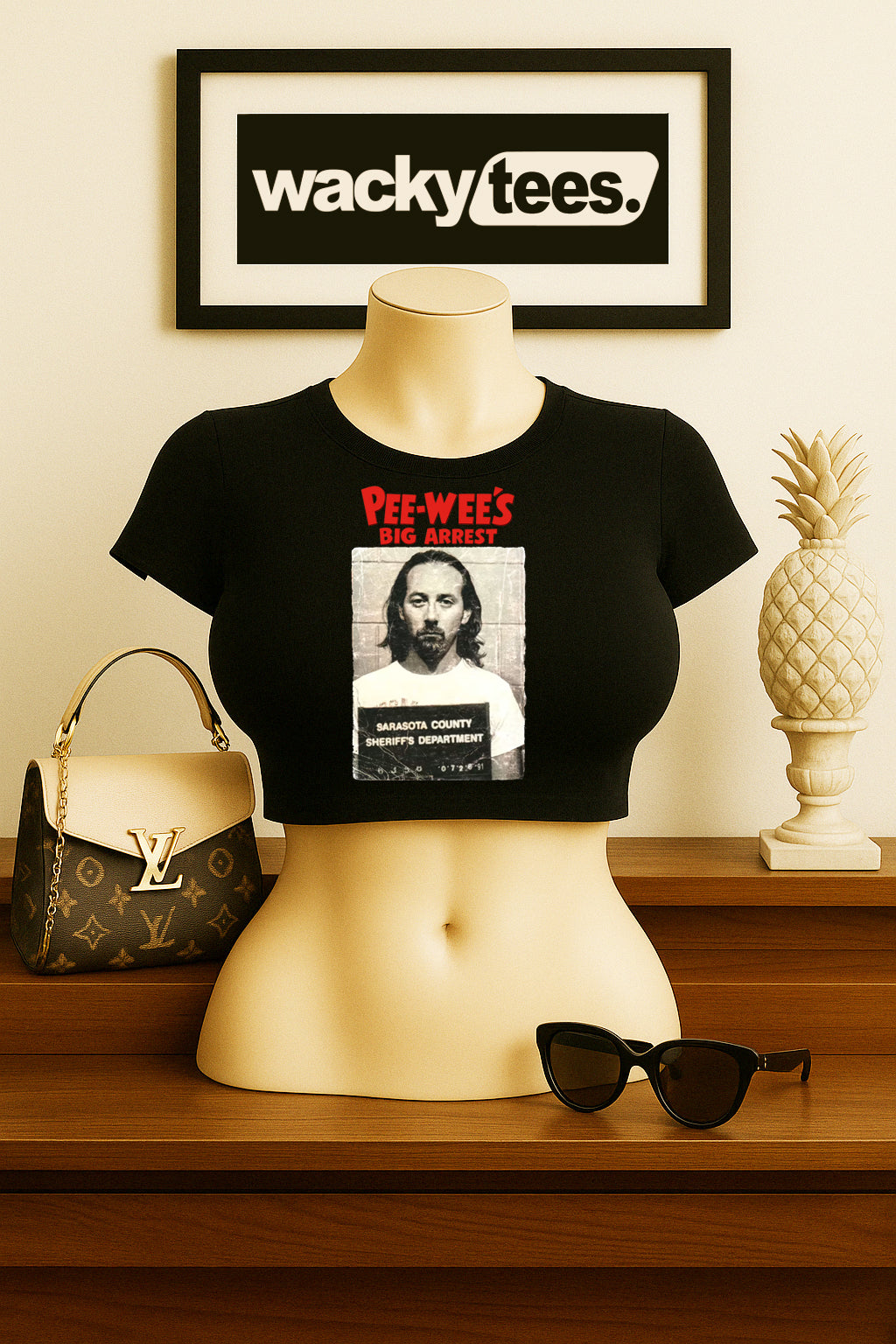 Pee Wees Big Arrest Paul Reubens Mugshot 80s Funny Graphic Tee Shirt