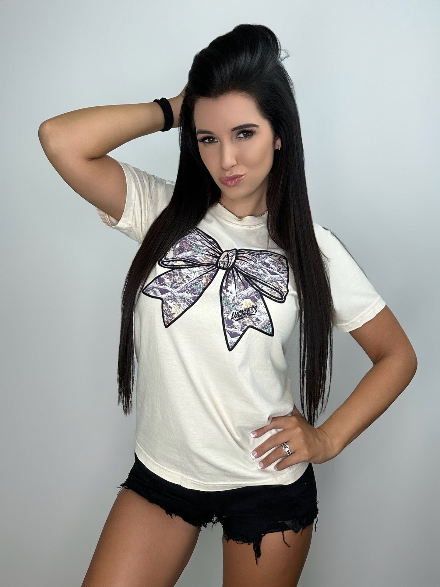 Faded Camo Coquette Bow Comfort Colors Tee