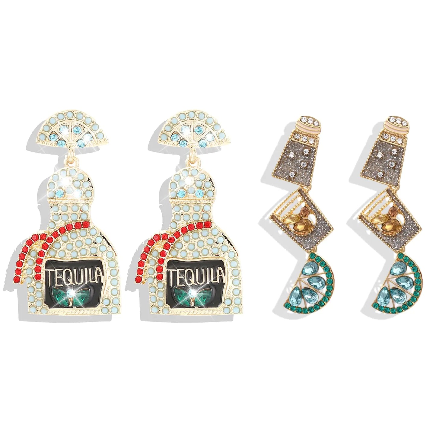 Champagne Earrings Crystal Wine Bottle Dangle Earrings for Women Rhinestone Margarita Earrings Tequila Earrings Jewelry New Years Eve Outfits Women