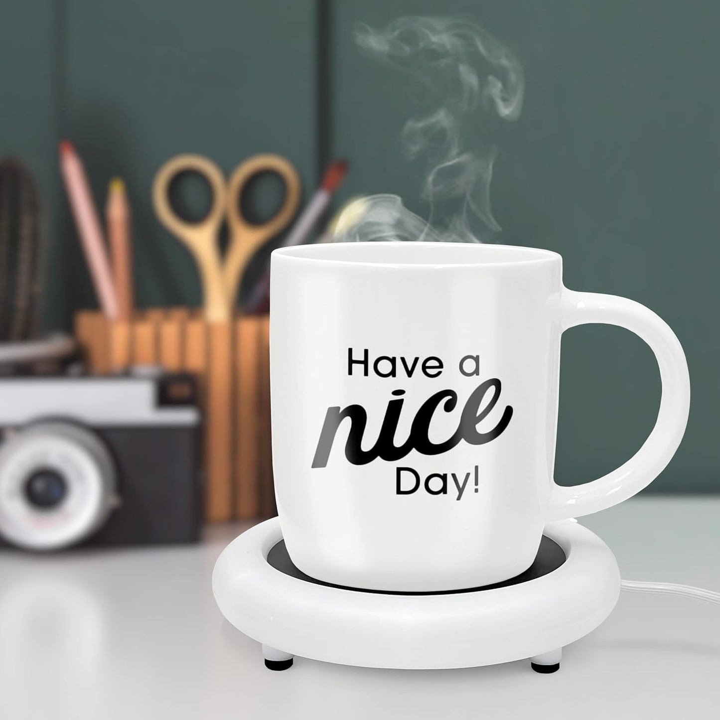 Funny Coffee Mug with Warmer Have a Nice Day Sarcastic Coffee Mug with Electric Heated Base - Novelty Christmas Gift Idea for Coworker/Coffee Lover, Men/Women (Gift Boxed)