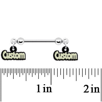 Custom Glow in the Dark Double Personalized Name Dangle Nipple Ring Set