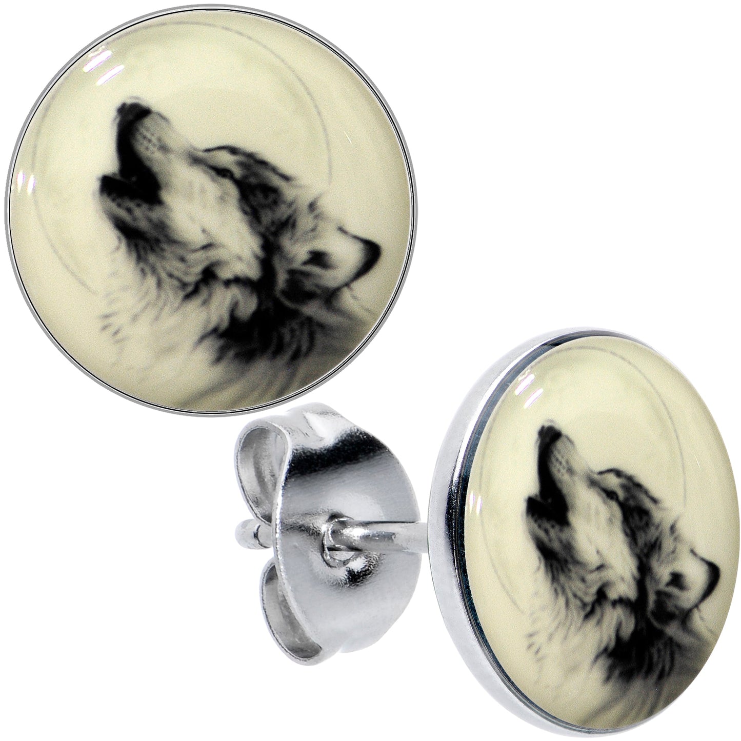 Glow in the Dark Howling Wolf Stud Earrings