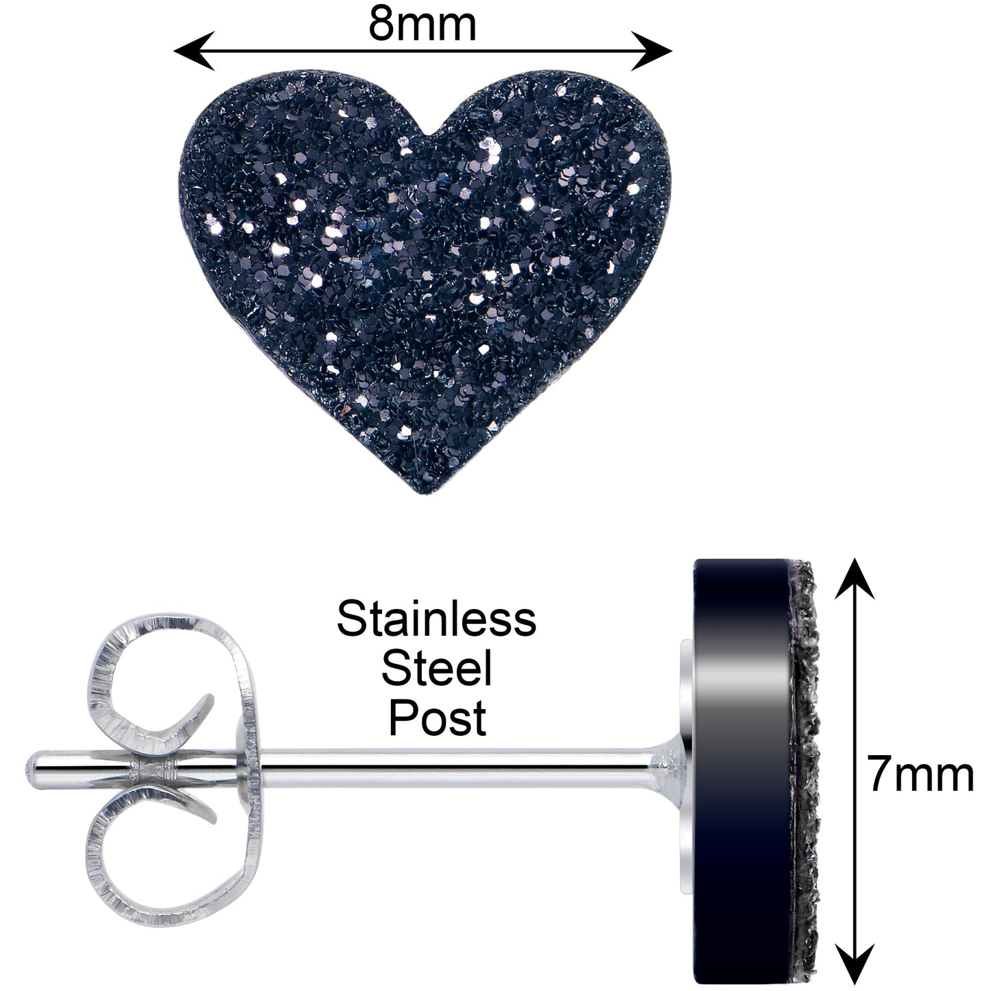 Glitter Heart Stud Earrings - Hypoallergenic