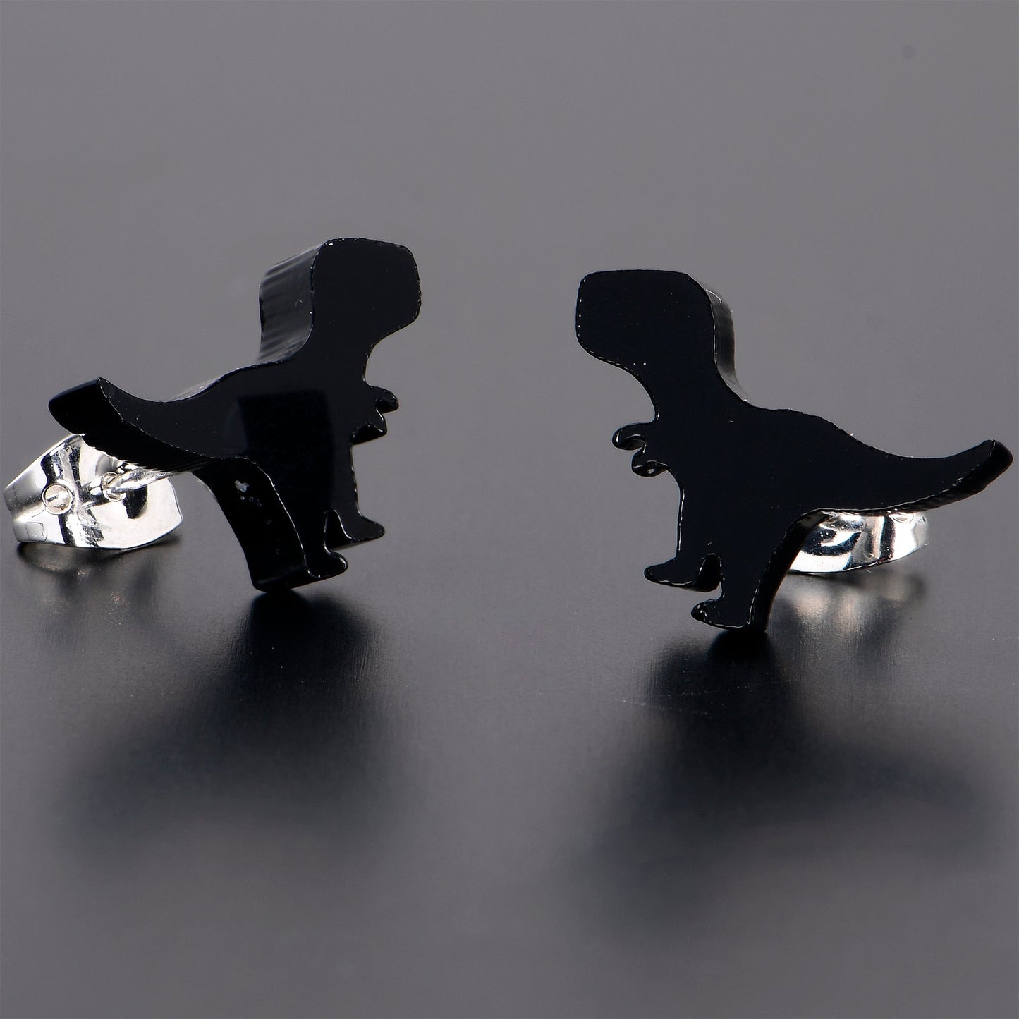 Black Acrylic Tyrannosaurus Rex Dinosaur Stud Earrings