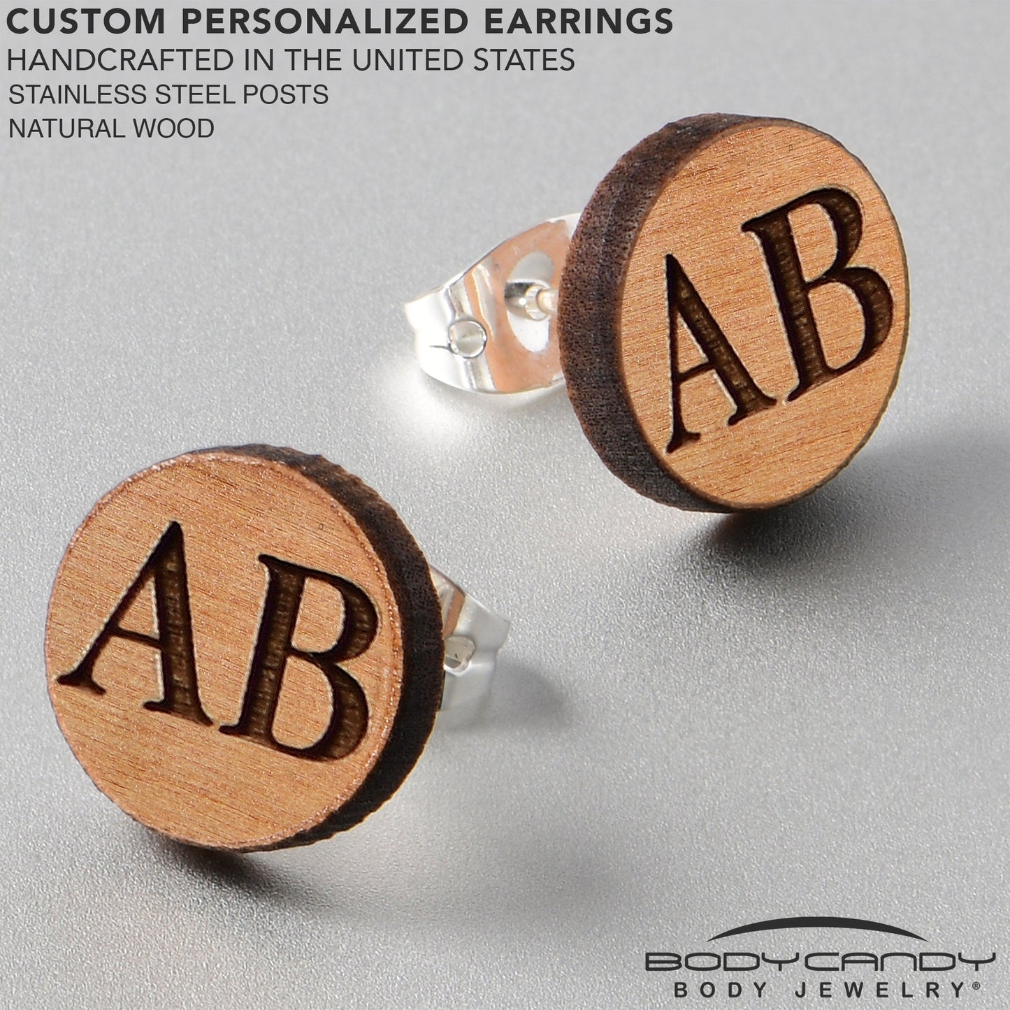 Custom No 1 Earrings Wood Initial Personalized Stud Earrings