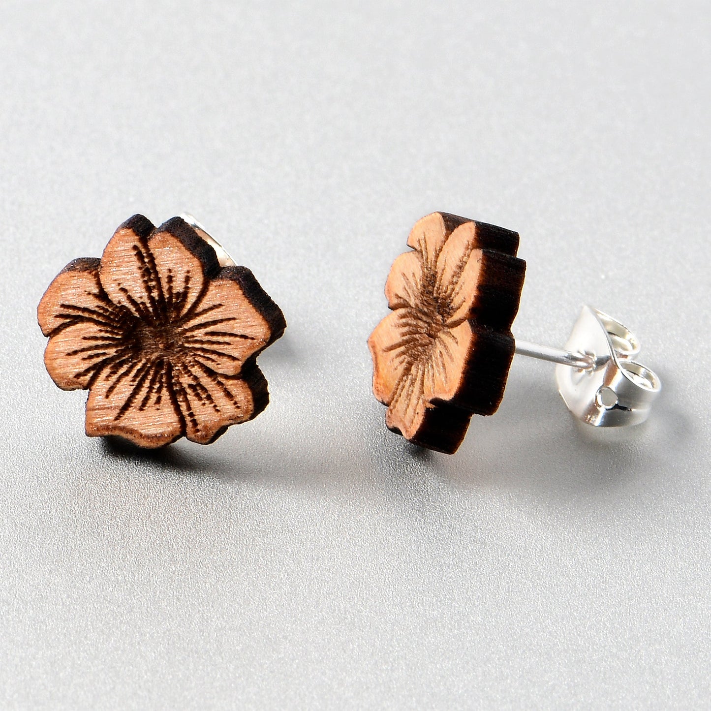 Natural Maple Wood Spring Flowers Stud Earrings