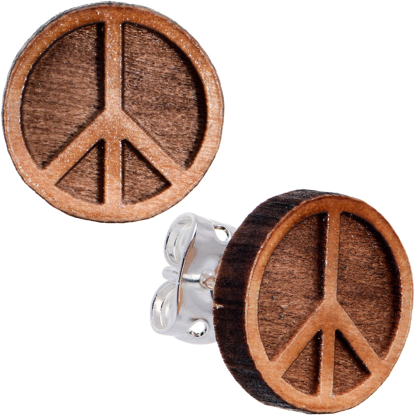 Natural Maple Wood Peace Sign Symbol Stud Earrings