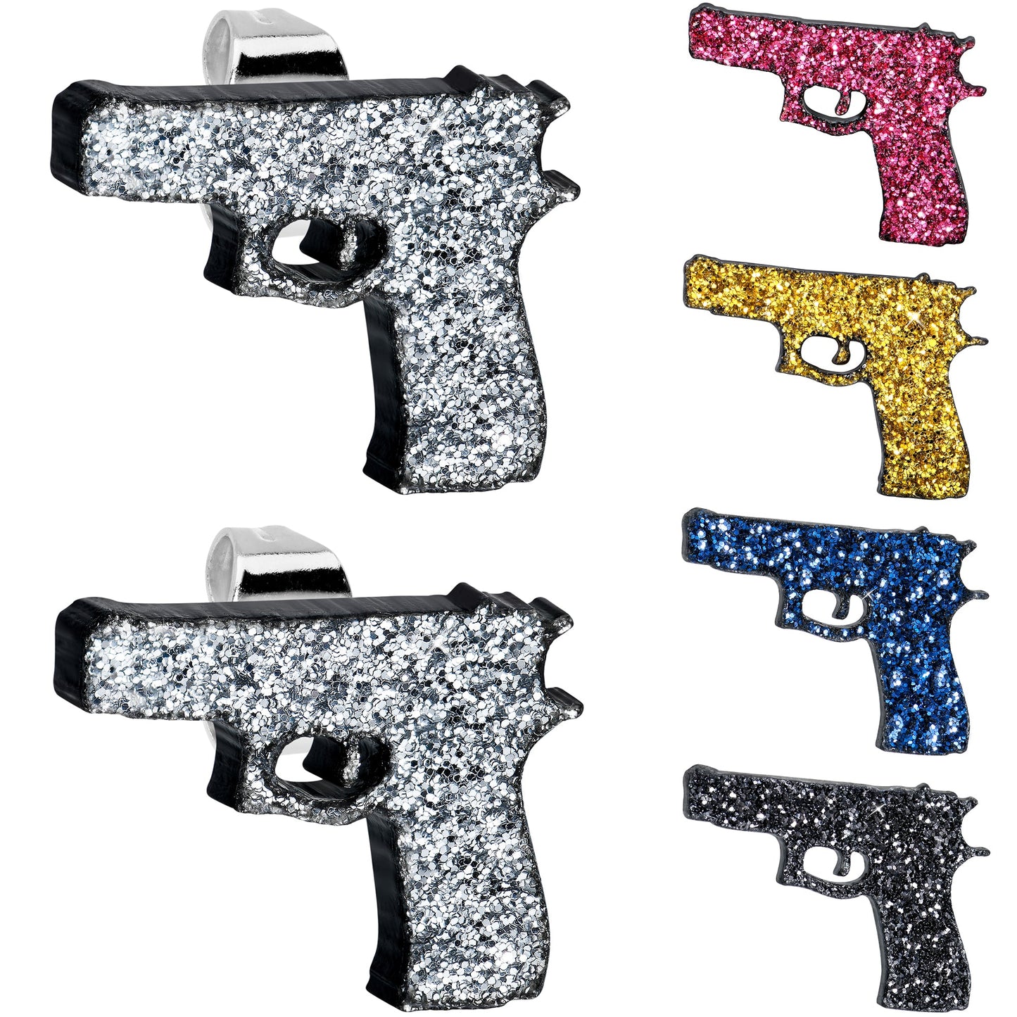 Pink Glitter Gun Stud Earrings Set