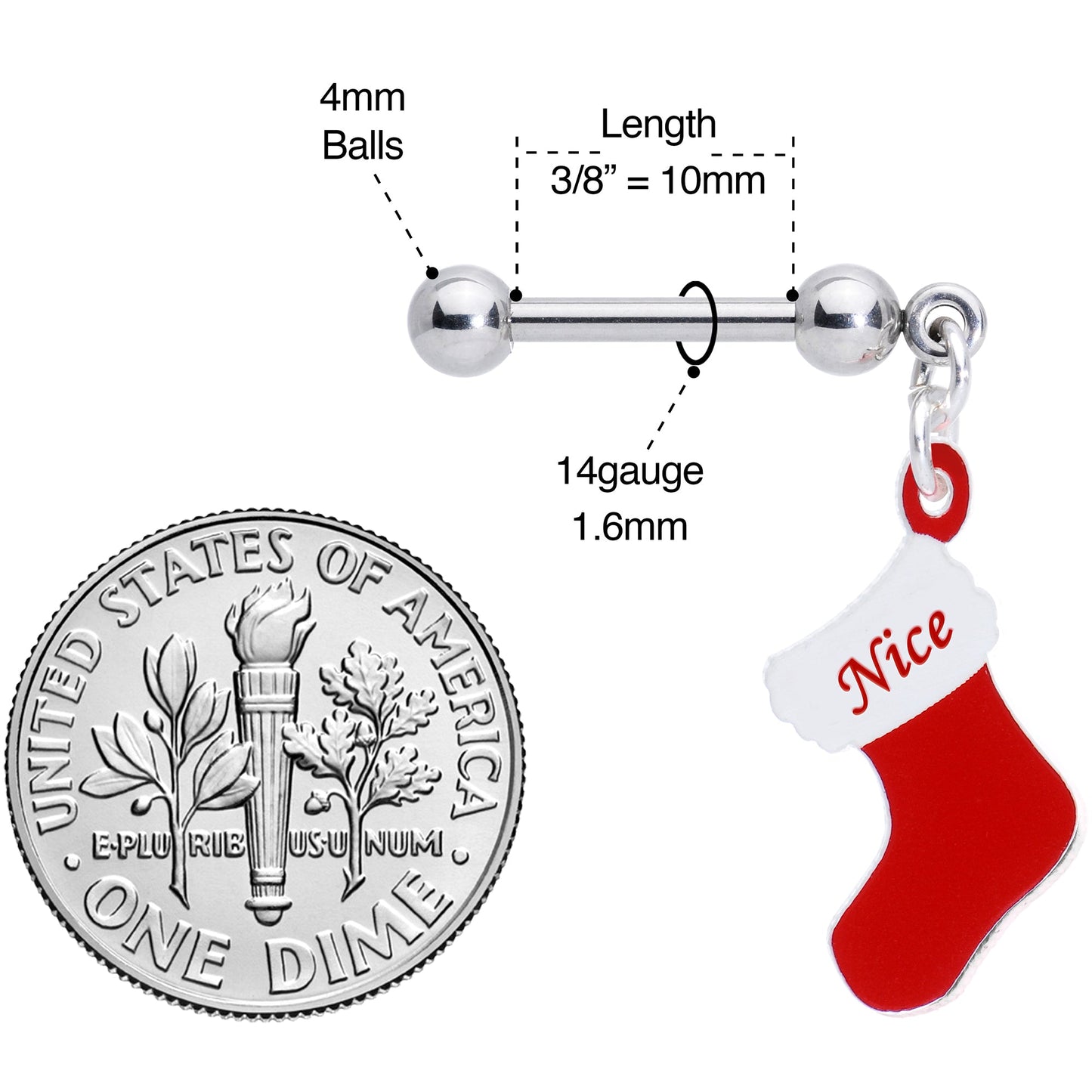 Handmade 3/8 Nice Christmas Stocking Dangle Cartilage Earring