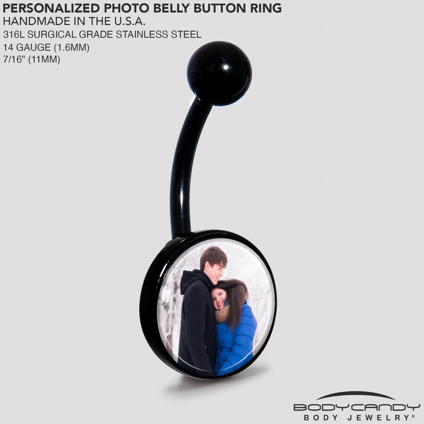 Black Anodized Titanium Custom Photo Belly Ring