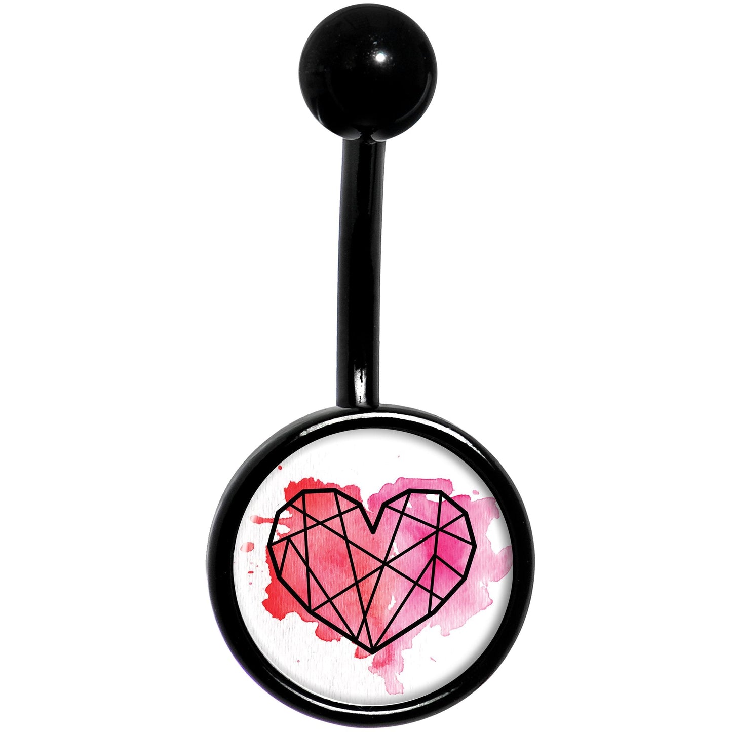 Watercolor Geometric Heart Black Belly Ring