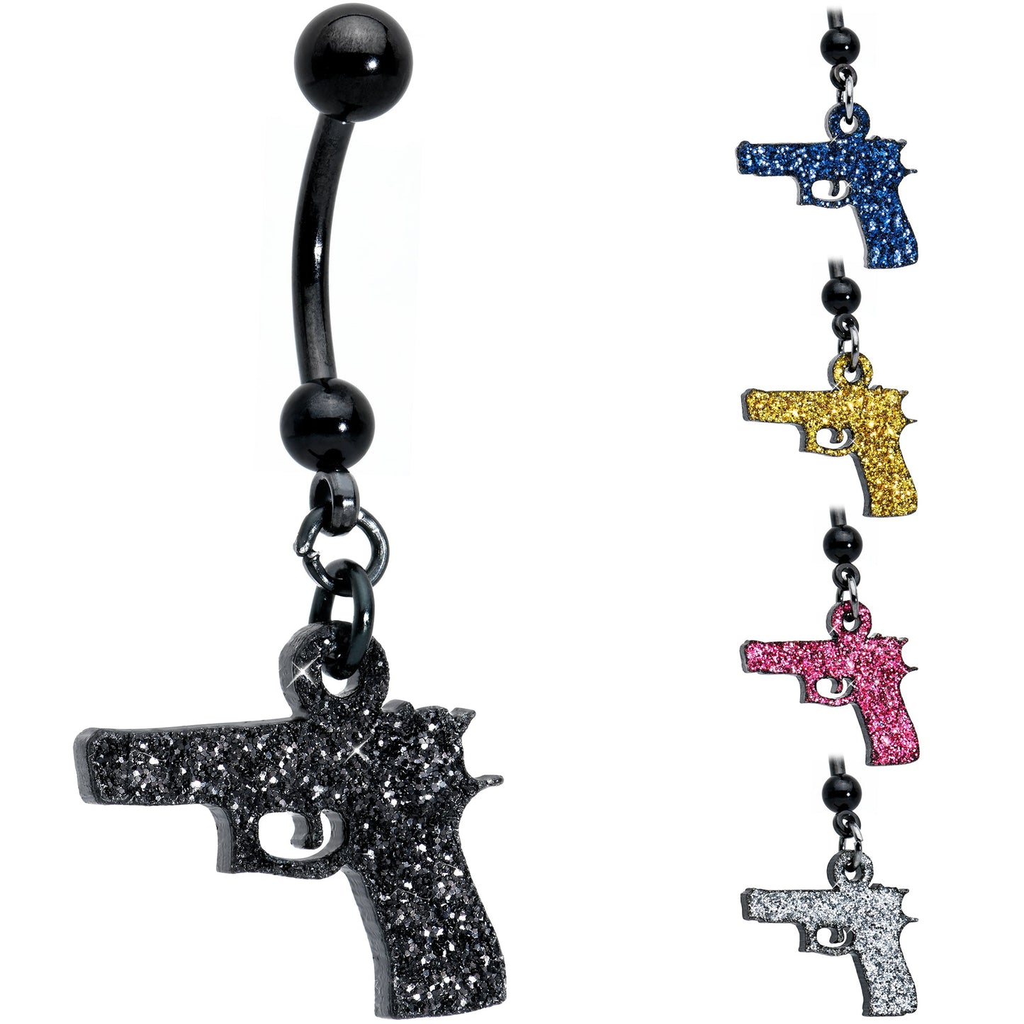 Yellow Glitter Gun Dangle Belly Ring