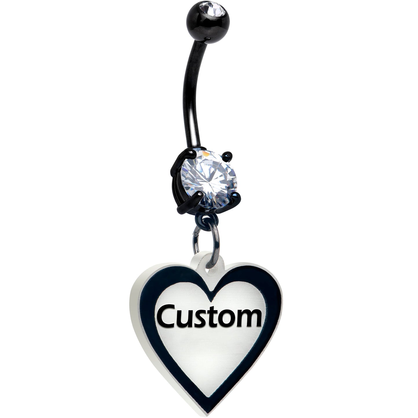 Custom Glow in the Dark Heart Dangle Personalized Belly Ring