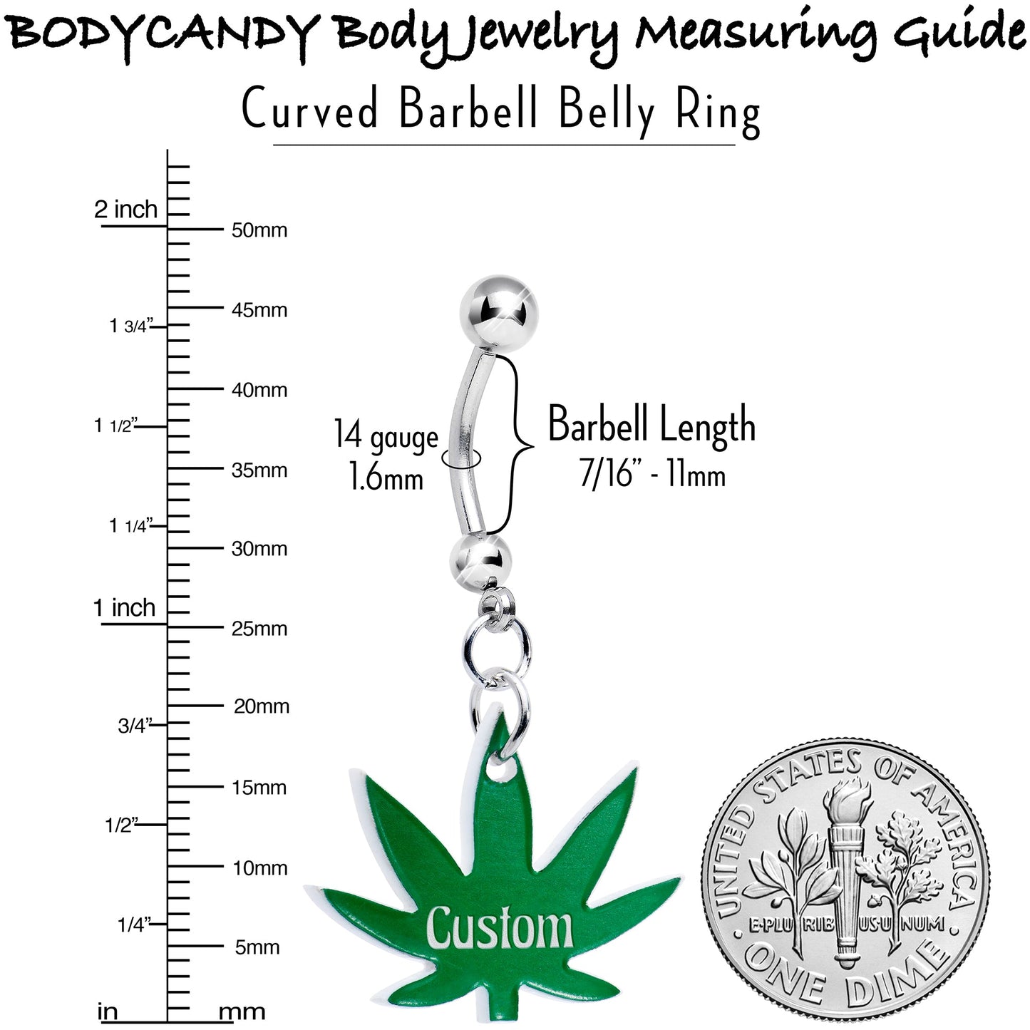 Custom Marijuana Pot Leaf Personalized Dangle Belly Ring