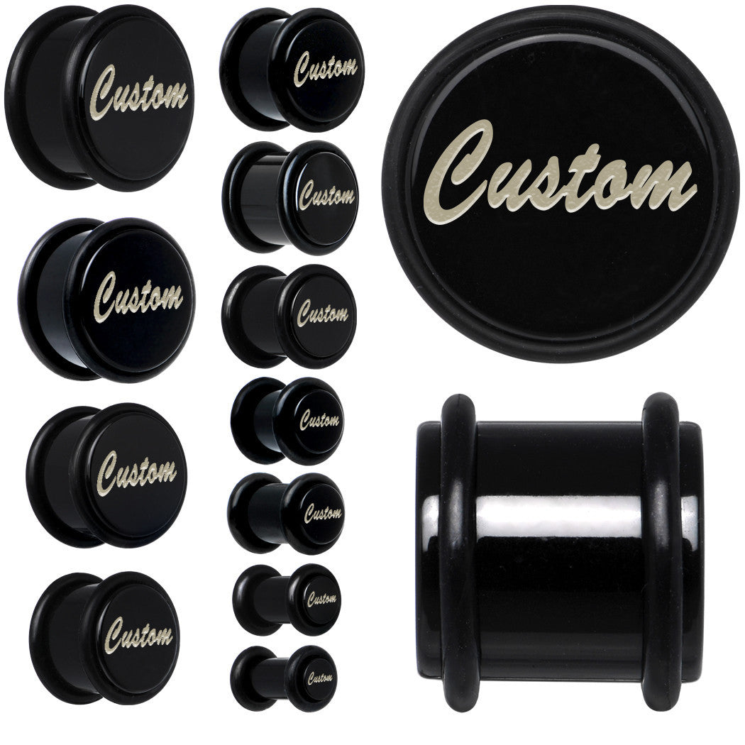 Custom No.2 Black Acrylic Personalized Plug - buy 2 for a pair