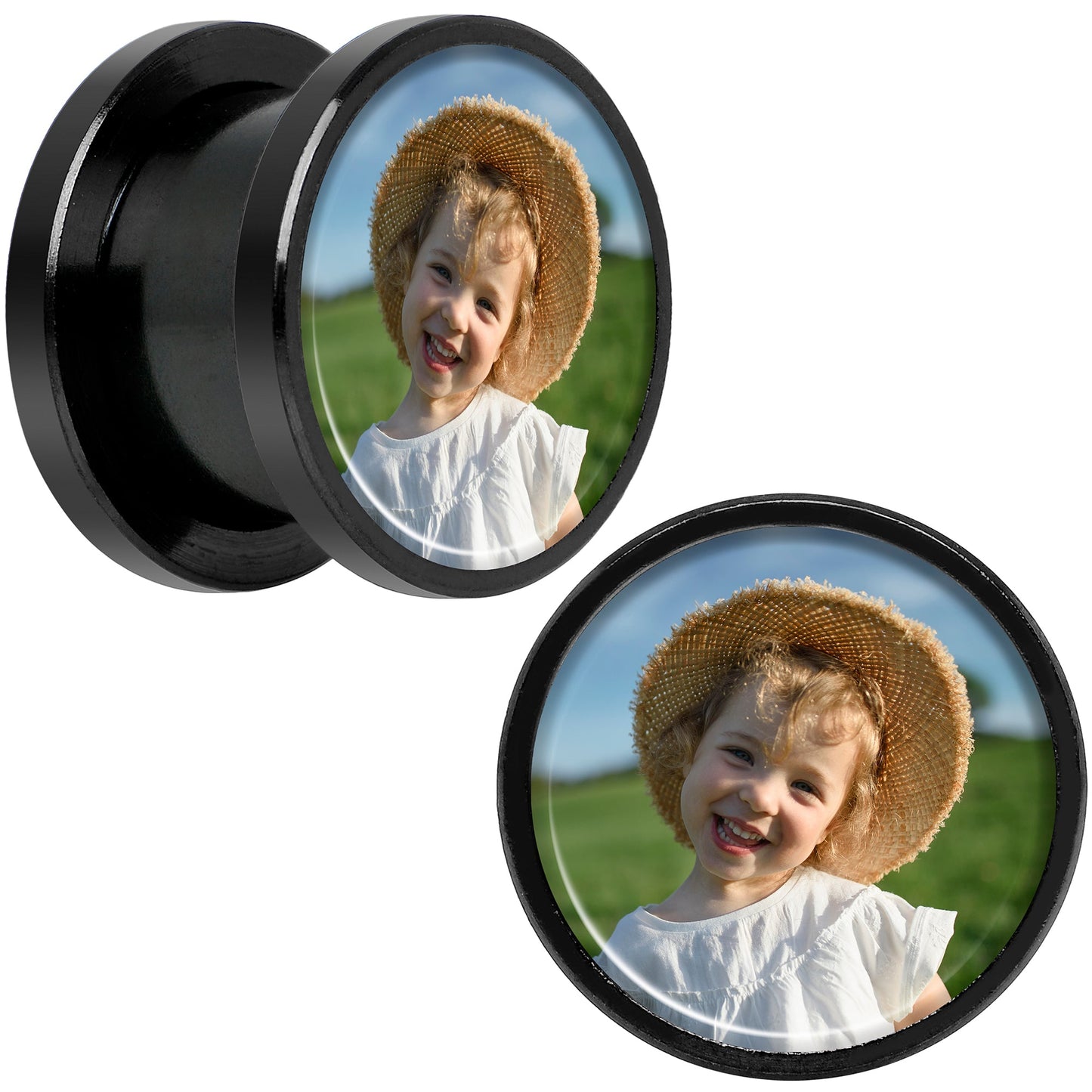 Anodized Black Titanium Custom Photo Screw Fit Plug - buy 2 for a pair