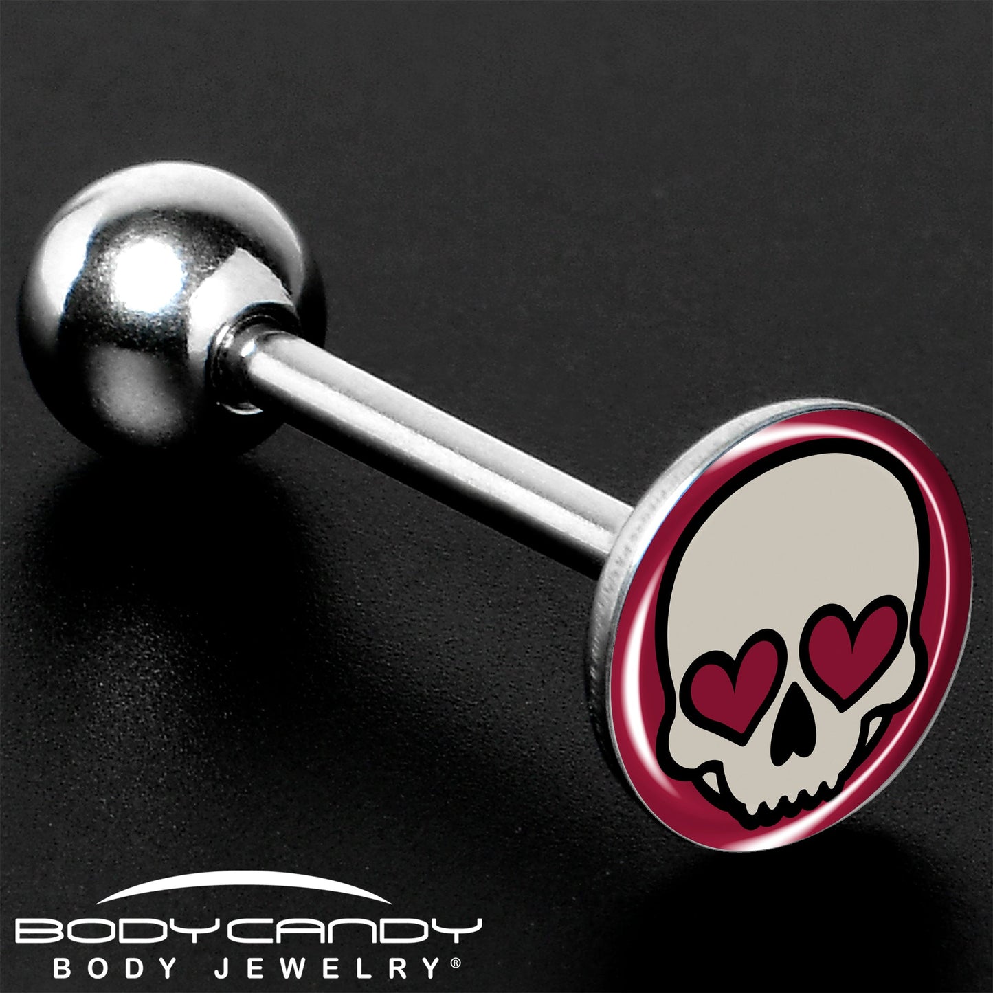 Valentine Heart Skull Barbell Tongue Ring
