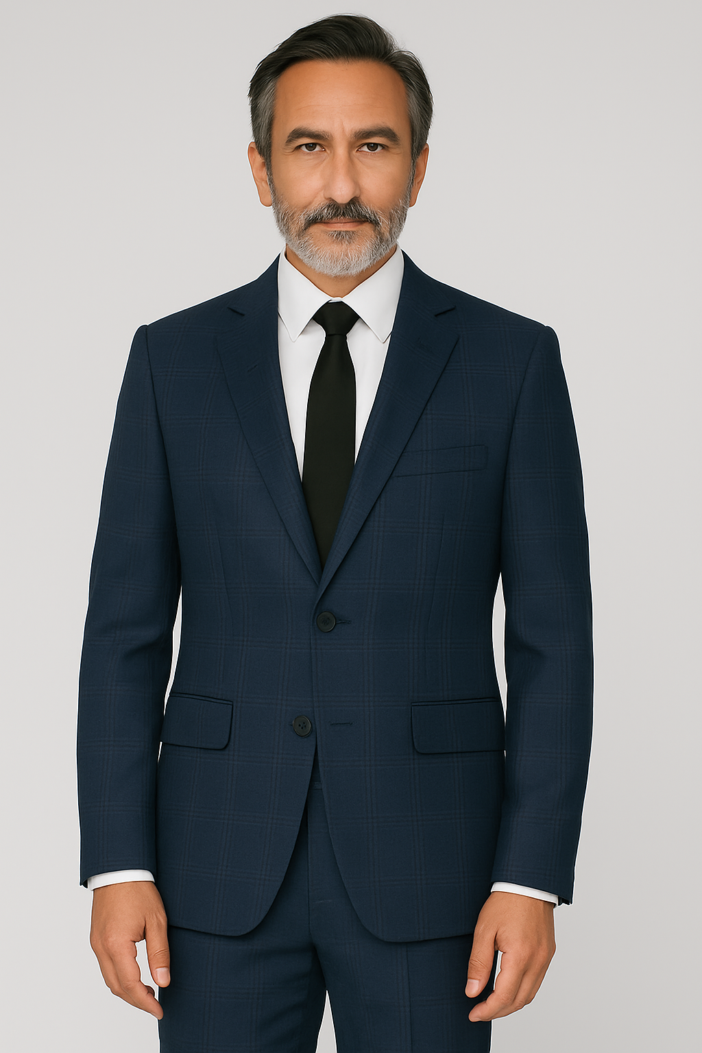 2 Piece Wool Suit Navy Plaid