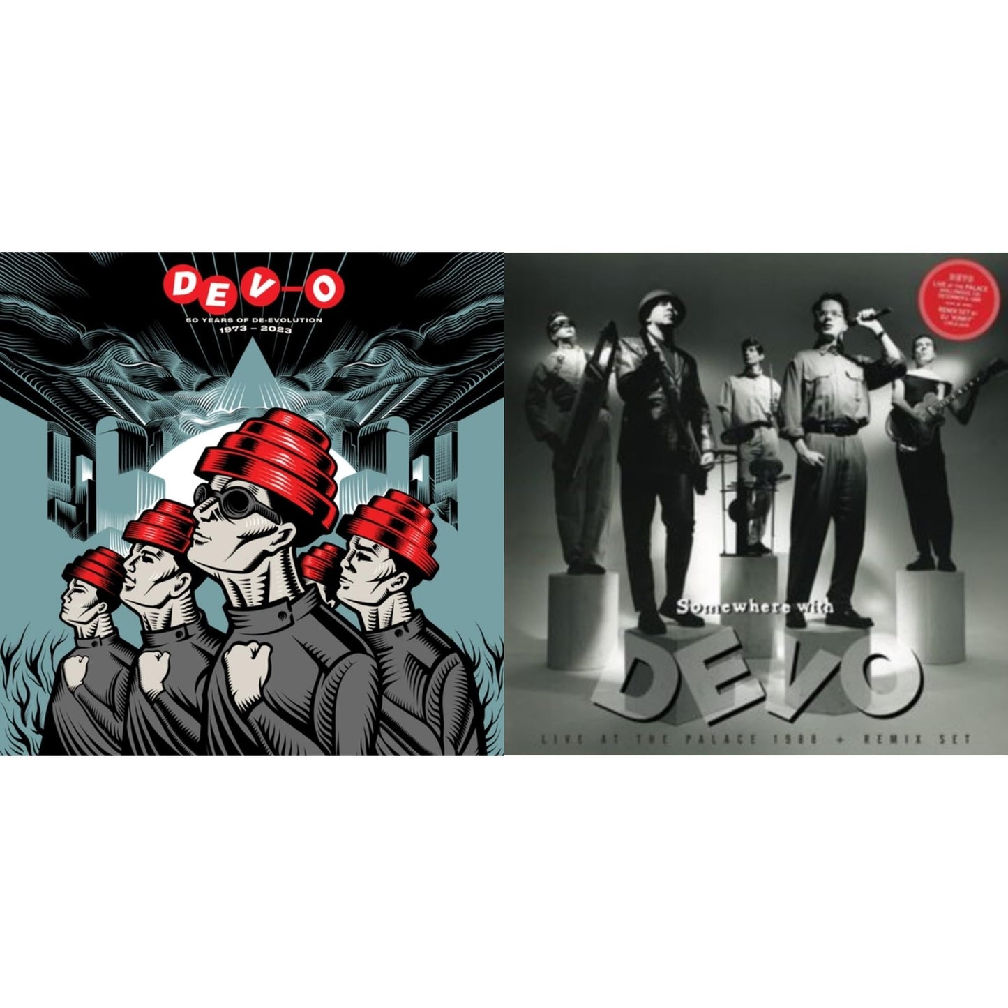 Devo - 50 Years Of De-Evolution 1973-2023 (2LP/Red & Blue Vinyl) (Rocktober) & Somewhere With Devo (Yellow LP Vinyl)