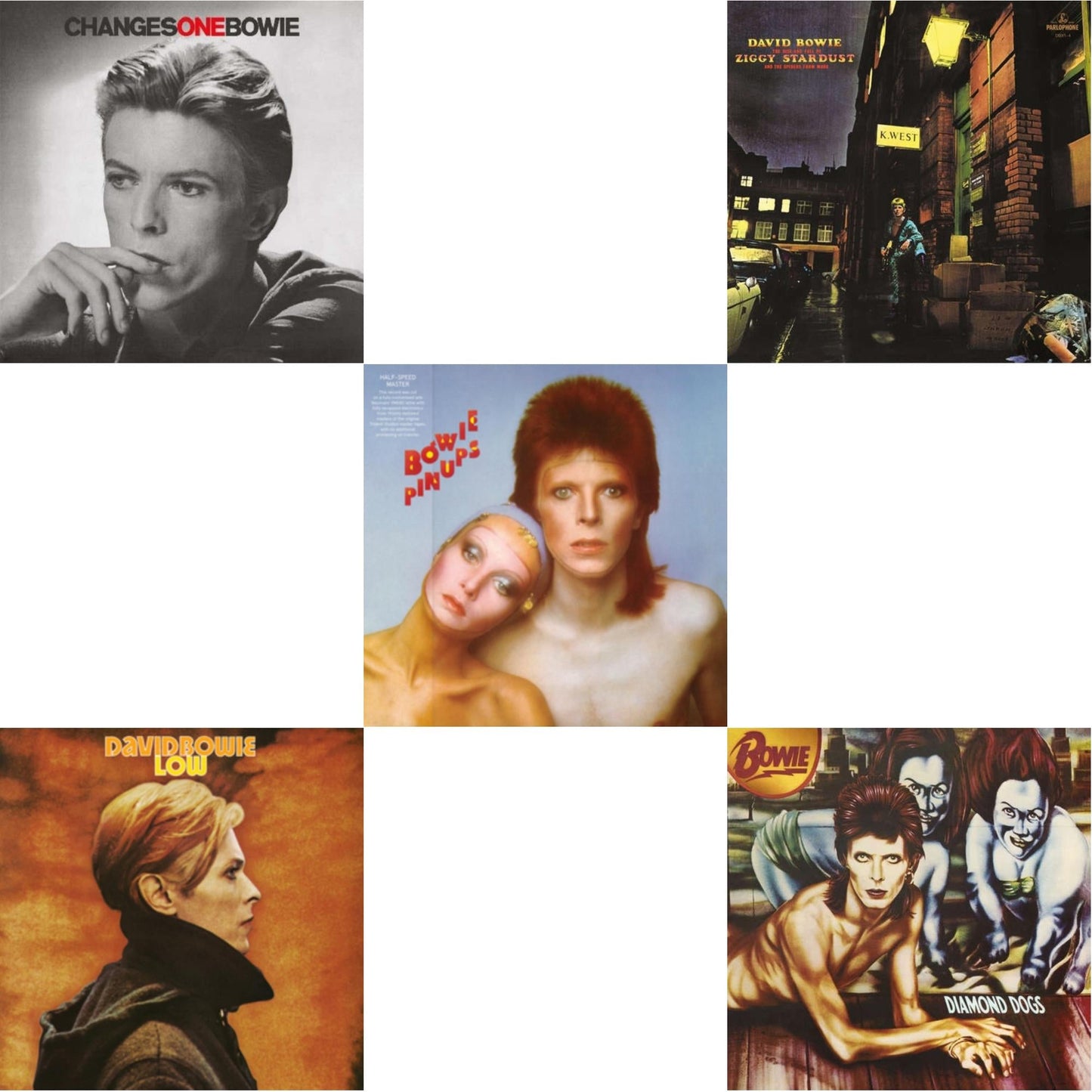 David Bowie - Low (2017 Remaster) & Diamond Dogs (2016 Remastered Version) & Changesonebowie (180G) & Pinups (2015 Remaster) & Rise & Fall Of Ziggy Stardust (2012 Remaster) - LP Vinyl Bundle