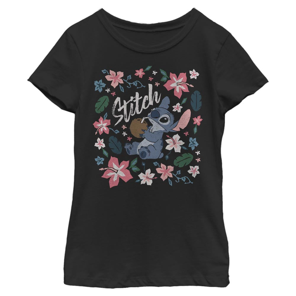 Disney Tropical Stitch Girls Kids T Shirt
