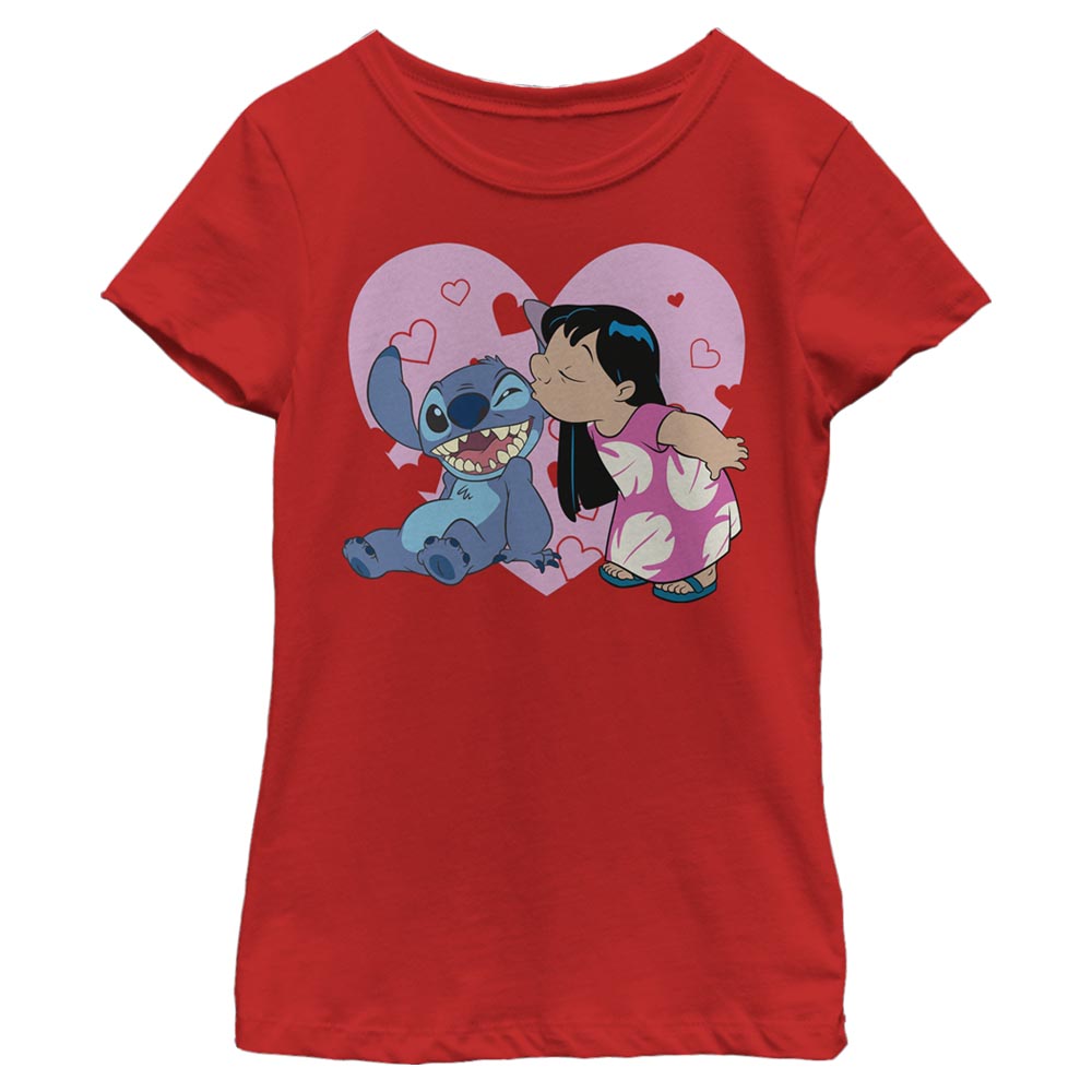 Disney Lilo And Valentines Kisses Girls Kids T Shirt